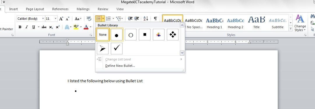 How to use List in MS Word.